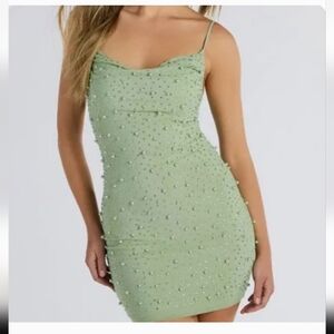 Windsor Light Green Beaded Mini Dress